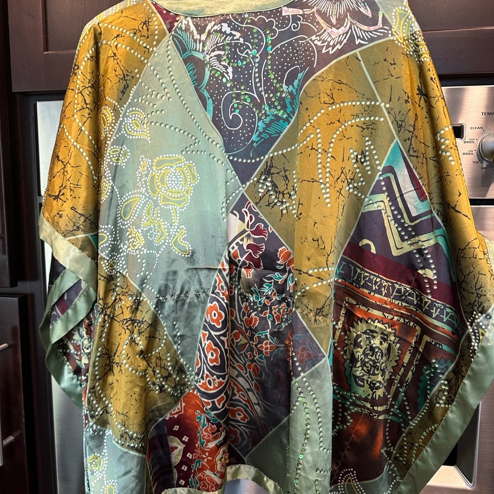 Green and Orange Bohemian Shrug Poncho - Picture 2 of 5